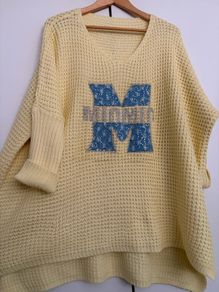 Delightful Lemon Sloppy Joe jumper with shiny motif