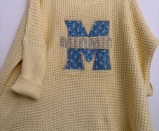 Delightful Lemon Sloppy Joe jumper with shiny motif