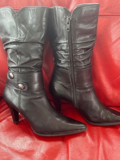Marco Tozzi  Black leather boots-Softest Leather High Heels Size Uk 6 Eu 39.  Elegant.  In SUPER Condition.