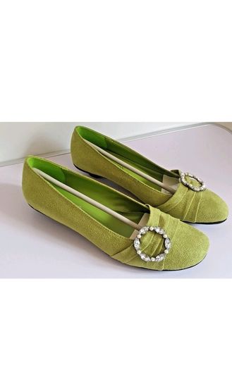 Solada Moda Green Suede Shoes EU36 UK3 Crystal Buckle Low Heel New Boxed  CAN POST