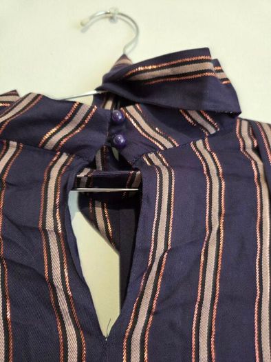 Fee G Navy & Rose Gold Metallic Stripe Blouse Size 10
