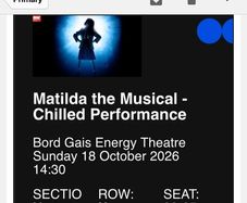 3 X stalls seat tickets to Matilda the musical