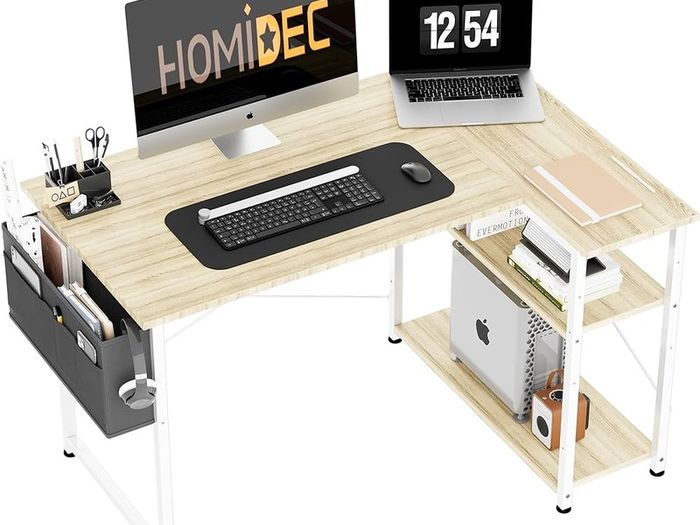 SPRING SALE |  L Shaped Desk 100CM Computer Desk Study Office Desk Gaming Desk Writing Table With Bookshelf Reversible Corner Desk For Home Office Studio Workstation