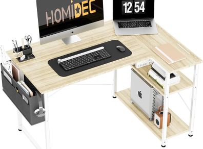 SPRING SALE |  L Shaped Desk 100CM Computer Desk Study Office Desk Gaming Desk Writing Table With Bookshelf Reversible Corner Desk For Home Office Studio Workstation