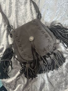 A-Zone grey fringe cross body shoulder bag Postage included