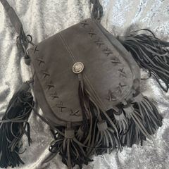 A-Zone grey fringe cross body shoulder bag Postage included