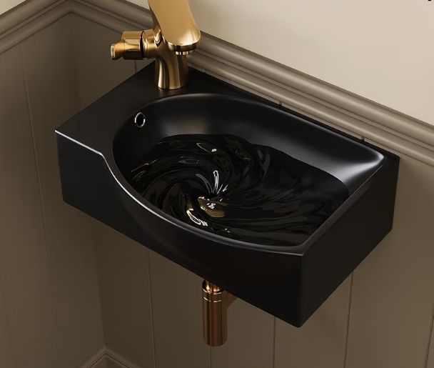 Wall Mounted Cloakroom Basin, DeerValley Ceramic Bathroom Wash Basin Corner Sink with Overflow and Tap Hole - 40 x 28 x 14.5cm