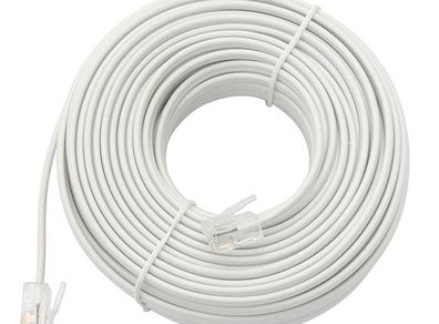 New 25m RJ11 Straight White 4-CORE ADSL Phone Telephone Cable Cord # 1542