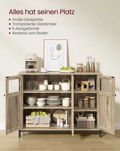 Kitchen cabinet with glass doors and steel frame