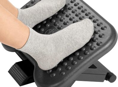 Adjustable Under Desk Footrest, Foot Rest for Under Desk at Work with Massage, Foot Stool with 3 Height Position & 30 Degree Tilt Angle Adjustment for Home, Office