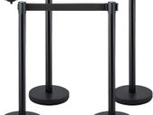 Crowd Control Stanchion, Set of  2   4 Pieces Stanchion Set, Stanchion Set with 6.6 ft/2 m Black Retractable Belt, Black Crowd Control Barrier with Concrete and Metal Base Easy