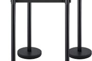 Crowd Control Stanchion, Set of  2   4 Pieces Stanchion Set, Stanchion Set with 6.6 ft/2 m Black Retractable Belt, Black Crowd Control Barrier with Concrete and Metal Base Easy