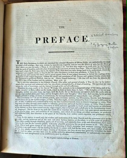 James A. M Namara. Controversial Rhemish Bible. Ireland, Cork City, 1818. The New Testament, Translated From The Latin Uulgate, First Published At The English College, At Rheims, A. D. 1582