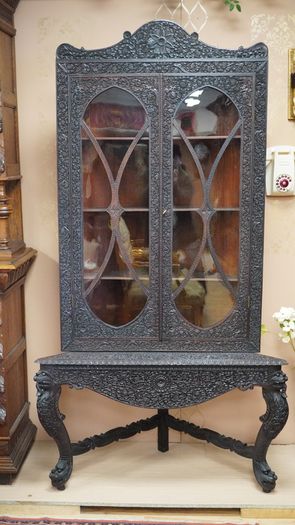 19th Century Anglo-Indian Bombay Blackwood Corner Display Cabinet
