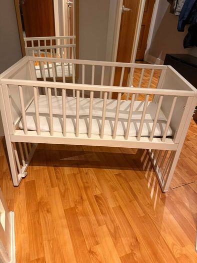 White Wooden Baby Cot / Crib with Mattress