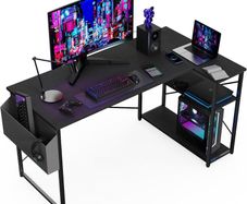 L Shaped Gaming Desk 100x70 cm Computer with Storage Bag Office Small Writing Table Large Reversible Shelves Workstation for Study Play Work Home Black