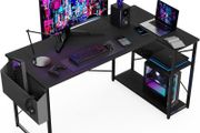 L Shaped Gaming Desk 120x70 cm Computer with Storage Bag Office Small Writing Table Large Reversible Shelves Workstation for Study Play Work Home Black