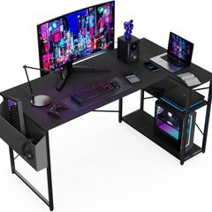 L Shaped Gaming Desk 120x70 cm Computer with Storage Bag Office Small Writing Table Large Reversible Shelves Workstation for Study Play Work Home Black
