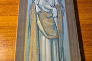 Vintage Sacred Heart of Jesus Picture on Wood.