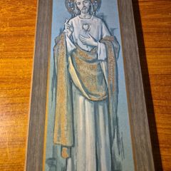 Vintage Sacred Heart of Jesus Picture on Wood.