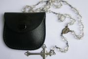 Antique Clear Crystal Rosary,  Leather Pouch