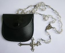 Antique Clear Crystal Rosary,  Leather Pouch