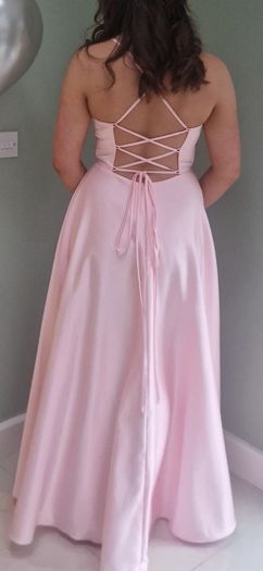 A-line floor length satin - Debs / bridesmaid gown. Colour Petal