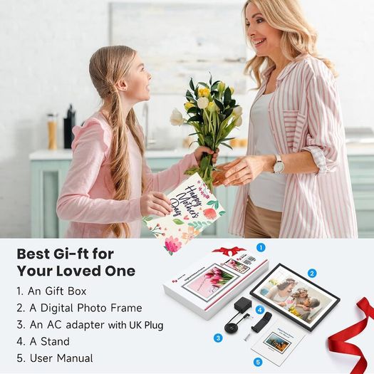 WiFi Digital Photo Frame 1280x800 HD IPS Touchscreen, 32GB Storage, Auto-Rotate, Wall-Mountable for Sharing Photos & Videos