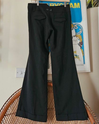 Topshop Y2K mid rise black flared wide leg ladies trousers Size 10