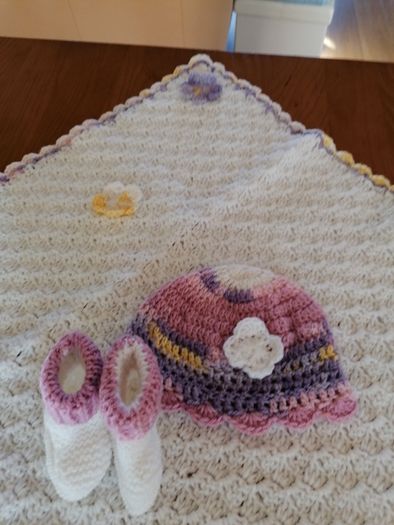 BABY Blanket, Hat and Booties REDUCED Christening Gift Set