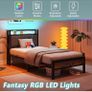 Single LED Lights,Metal Upholstered Platform Bed Frame with Charging Station Image 4