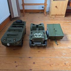 Vintage 1970s Cherilea Action Man Vehicles - Jeep, Trailer & Amphibious Jeep