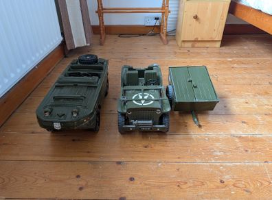 Vintage 1970s Cherilea Action Man Vehicles - Jeep, Trailer & Amphibious Jeep