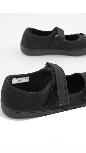 Next Butterfly Embroidered Black Plimsolls Shoes, Junior Size UK 12.5, EUR 31, Standard Fit