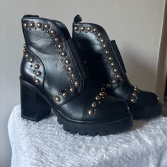 Brand new black faux leather boots with studs
