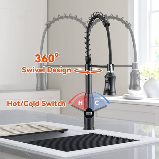 NEW SALE | Black Kitchen Tap,Spring Kitchen Taps with Pull Out Spray,3 Spray Modes 360 Degree Swivel High Arc Single Handle Kitchen Sink Mixer Tap with Pull Down Sprayer BLACK