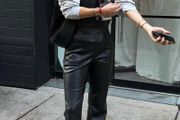 Never Fully Dressed PU vegan leather dungarees in black