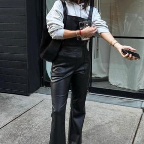 Never Fully Dressed PU vegan leather dungarees in black