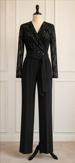Rant & Rave Black Lace Wide Leg Occasion Jumpsuit Size 12 Elegant