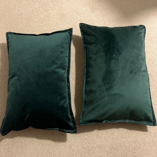 Green velvet throw cushions x2