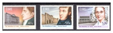 2003 Ireland Centenary of 1803 Rebellion (41c Robert Emmett, 50c Thomas Russell & 57c Anne Devlin) Commemorative Stamps Set Mint Never Hinged (MNH)