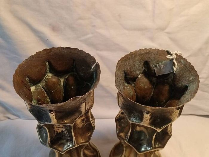Matching Pair of German WW1 7.7 cms Trench Art Vases