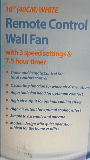 16" Wall Mount Fan with Remote Control
