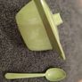 Vintage 1970s Embee Avocado Green Plastic Jam / Sugar Pot with Spoon Image 3