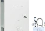 60KW 30L Portable Gas Instantaneous Water Heater Propane Gas Camping Shower for Outdoor Shower Bath Hot Water Camping Shower Water Heater Hot Water Boiler White