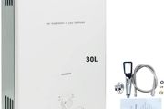 60KW 30L Portable Gas Instantaneous Water Heater Propane Gas Camping Shower for Outdoor Shower Bath Hot Water Camping Shower Water Heater Hot Water Boiler White
