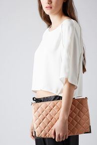 TOPSHOP Real Leather Quilted Cross Body Clutch NEW