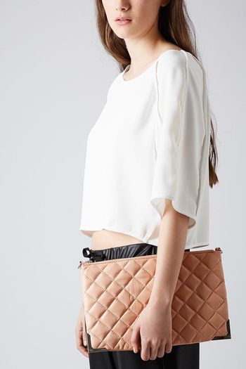TOPSHOP Real Leather Quilted Cross Body Clutch NEW