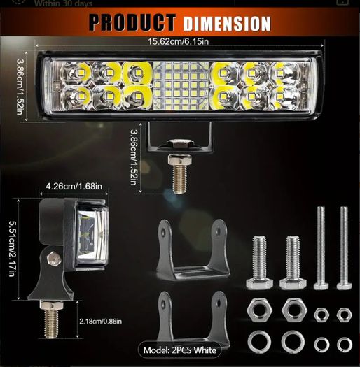 2pcs 17.78 cm LED Light Bar 60W 5500LM 6500K White Lighting Off Road Driving Auxiliary LED