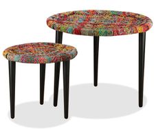 Coffee Table Set 2 Pieces Chindi Weave Details Multicolour